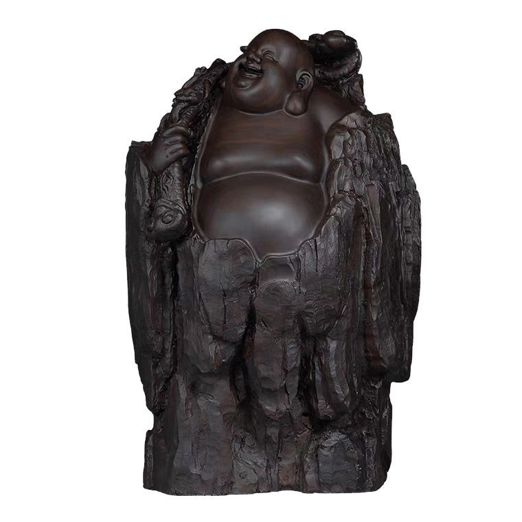 黄泉福大师作品黑檀木雕工艺品福在如意弥勒佛摆件收藏品