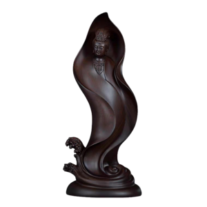 黄泉福黑檀木佛像摆件《清莲观音》雕刻工艺品家居客厅木雕装饰品